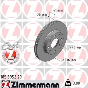Tarcza hamulcowa ZIMMERMANN 185.3952.20 Nowość